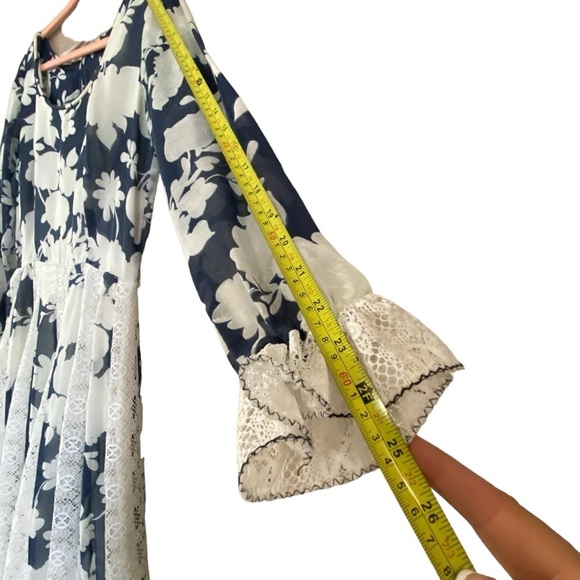 Vintage 70’s Blue And White Prairie Cottage Core Maxi Dress Women’s 10 Ruffle - Picture 11 of 16